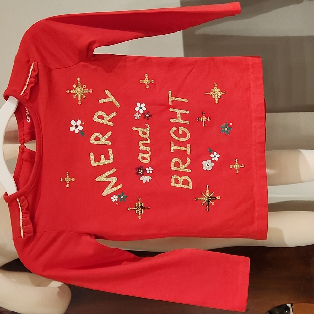 NEW GIRLS CARTERS KIDS LONG SLEEVE CHRISTMAS TEE. CLEARANCE